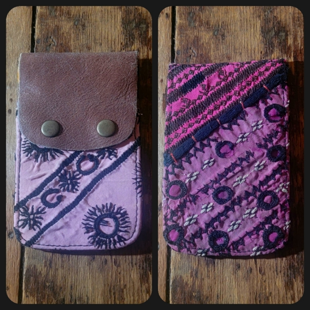 🍄🪬 Free People Boho Embroidered Repurposed vtg banjara hippie Wallet card case